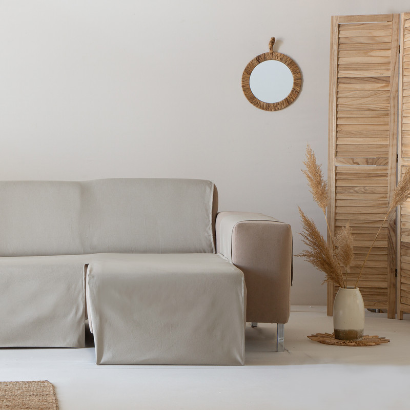 [CSABEIGE200DER] Cubre Sofa Alicante Algodón (Beige, Chaise Longue 200 derecho)
