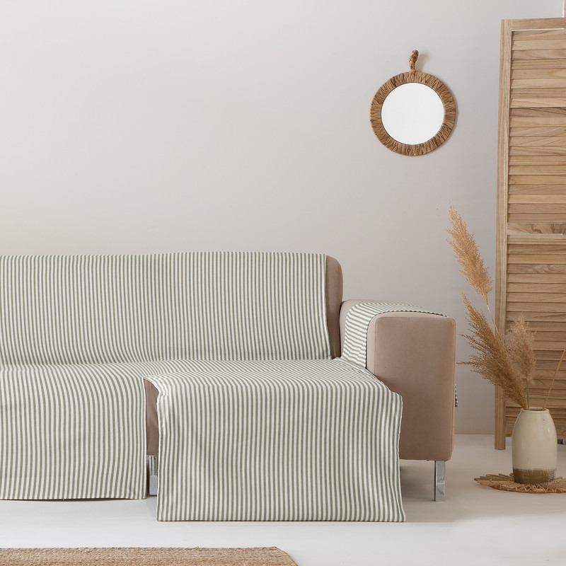 [CSARABEIGE200DER] Cubre Sofa Alicante Algodón (Rayas Beige, Chaise Longue 200 derecho)
