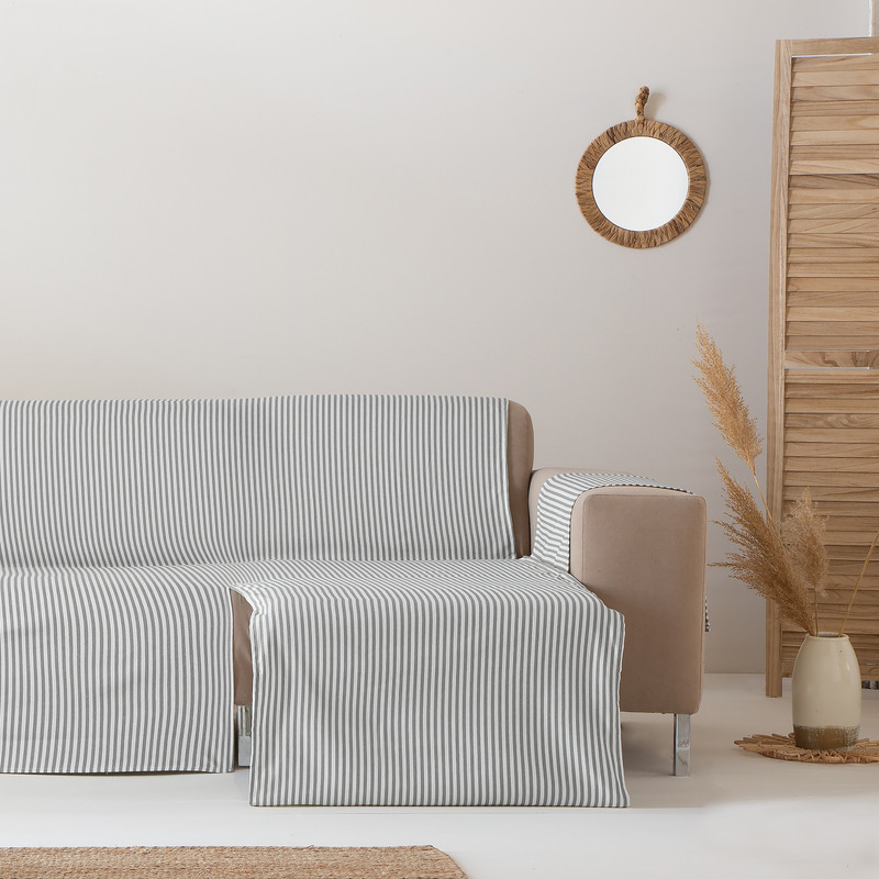 [CSARAGRISCL200DER] Cubre Sofa Alicante Algodón (Rayas Gris, Chaise Longue 200 derecho)
