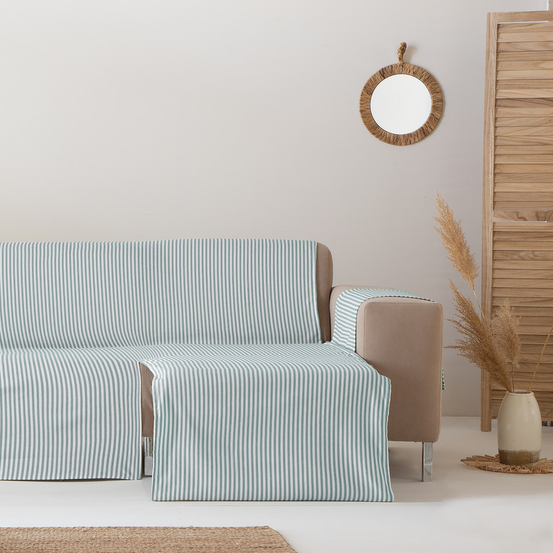[CSARAAGUA200DER] Cubre Sofa Alicante Algodón (Rayas Agua Marina, Chaise Longue 200 derecho)