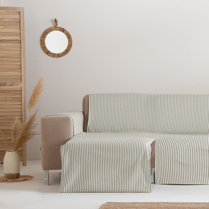 [CSARABEIGE200IZQ] Cubre Sofa Alicante Algodón (Rayas Beige, Chaise Longue 200 izquierdo)