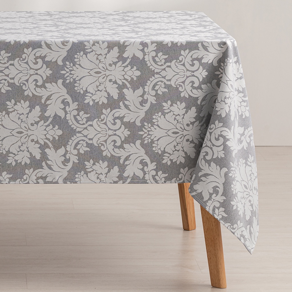 [MAJQDA100-GR] Mantel antimanchas jacquard Dama (Gris, 140x100 cm)