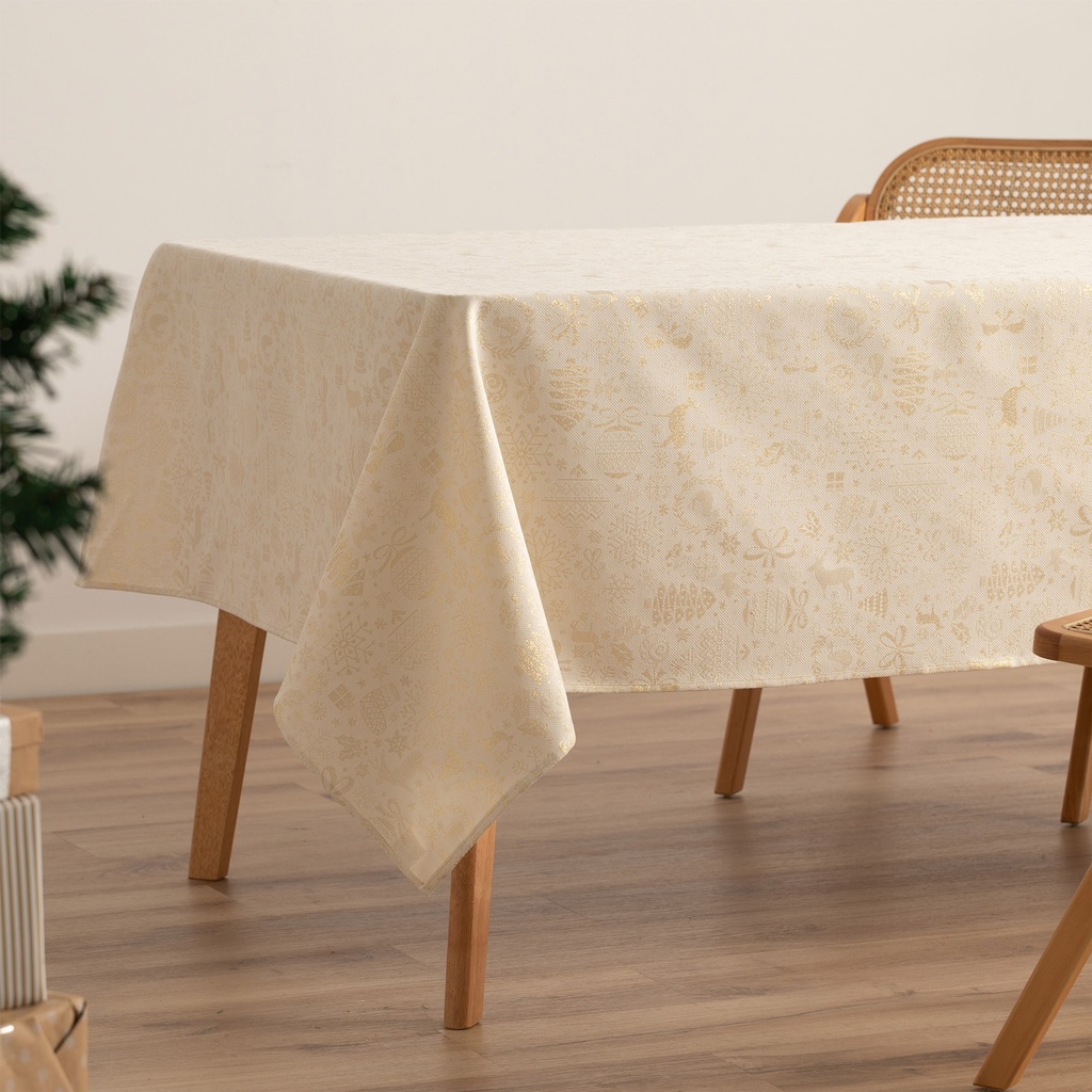 [MNVJQCAND100-CR] Mantel Jacquard Navidad Candy (Crudo, 140x100 cm)