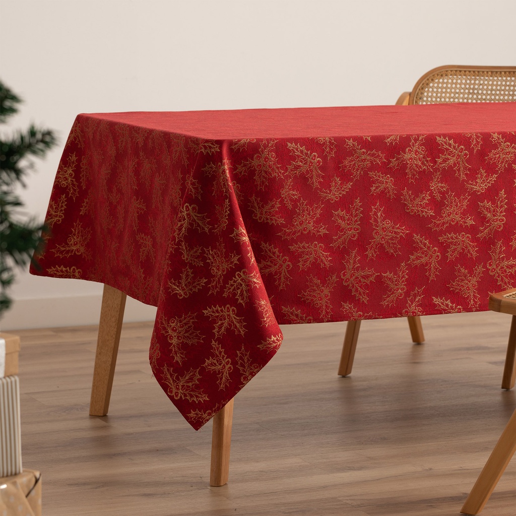 [MNVJQHOLL100-RO] Mantel Jacquard Navidad Holly (Rojo, 140x100 cm)