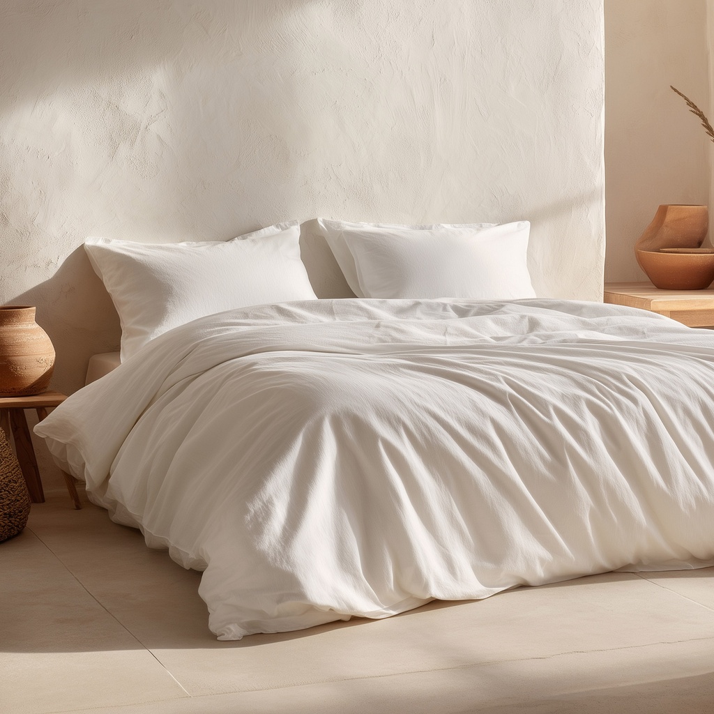 [JFNLIBL-15] Funda nórdica algodón lisa + Funda de almohada (Blanco, Cama 80/90 - 150x220 + 45x110)