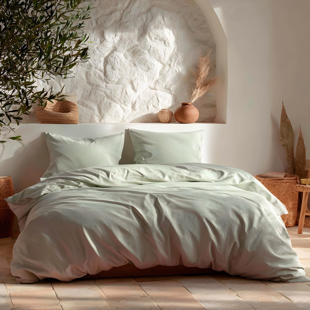 [JFNLIAG-15] Funda nórdica algodón lisa + Funda de almohada (Agua Marina, Cama 80/90 - 150x220 + 45x110)