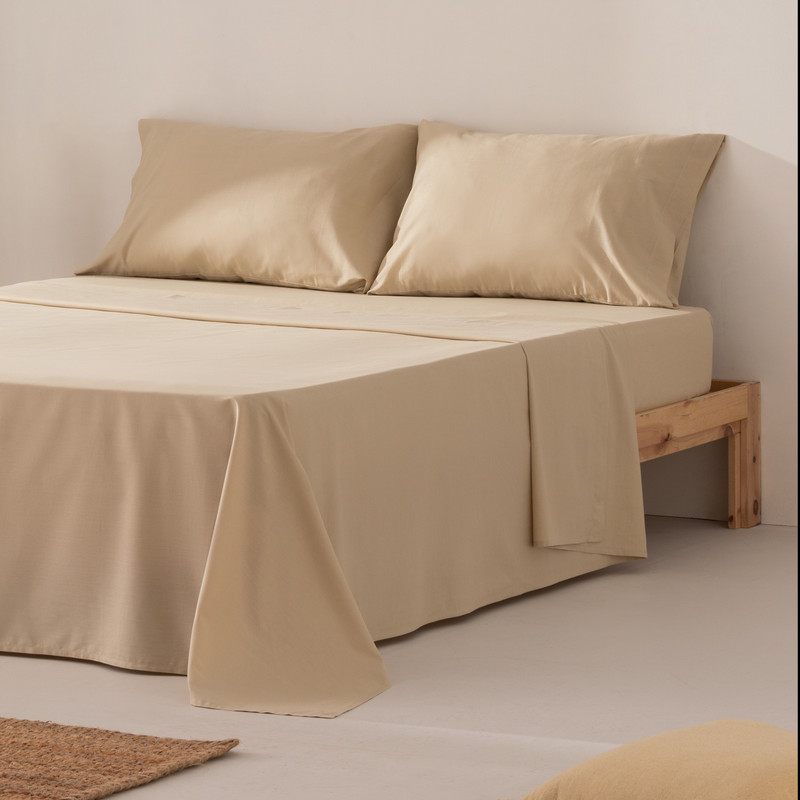 [JS100%ALG80-BE] Juego de sábanas lisa 100% algodón (Beige, 080 cm)