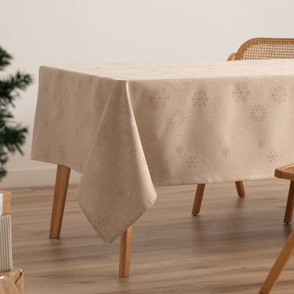 [MNVJQSPARBEIOR100] Mantel Jacquard Navidad Sparkle (Beige - Oro, 140x100 cm)