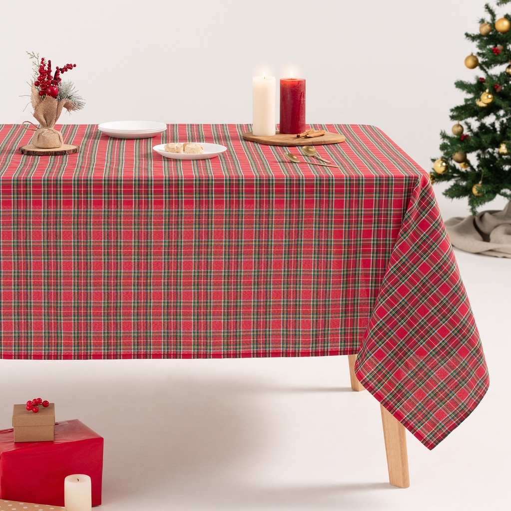 [MNVJQCHECRO100] Mantel Jacquard Navidad Check (Rojo, 140x100 cm)