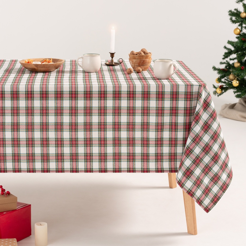 [MNVJQCHECBL100] Mantel Jacquard Navidad Check (Blanco, 140x100 cm)
