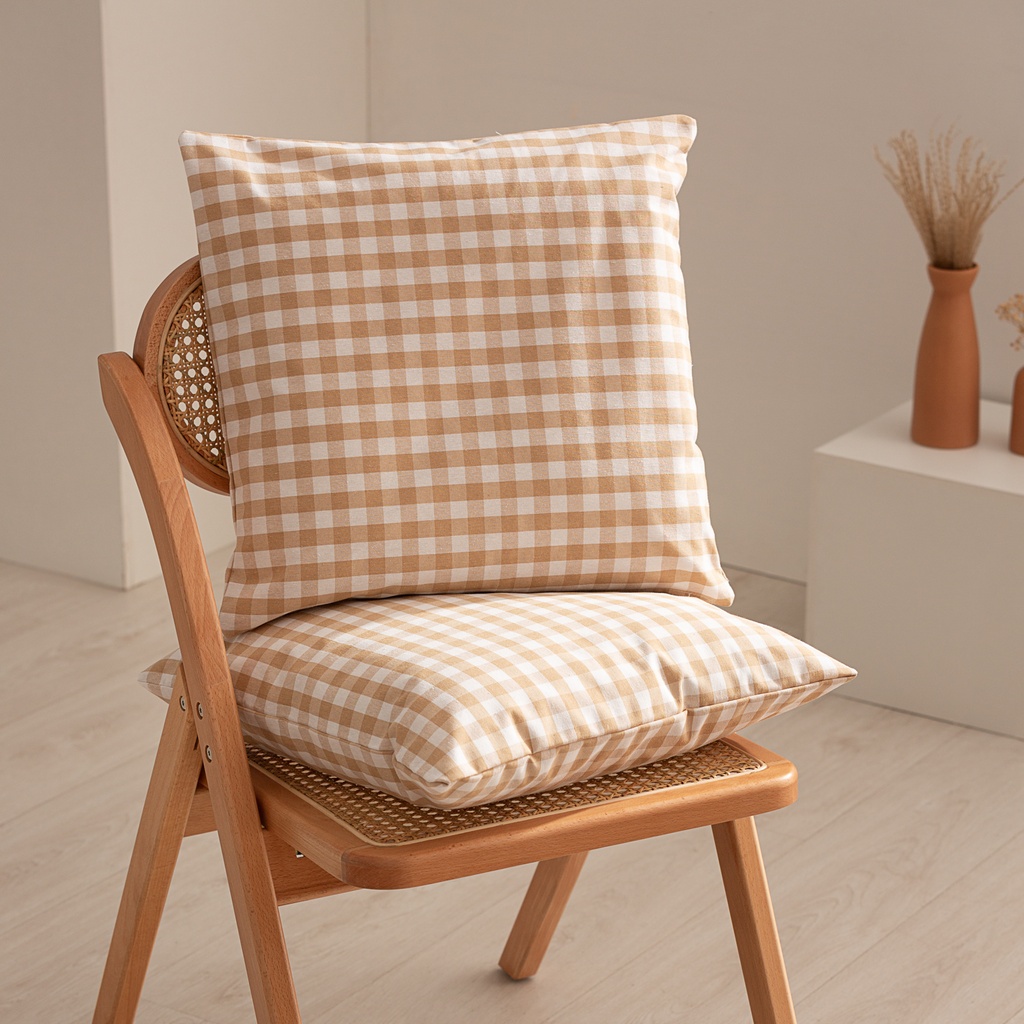 [COJ2VICBE] Pack 2 fundas cojín Vichy 45x45 cm (Beige)