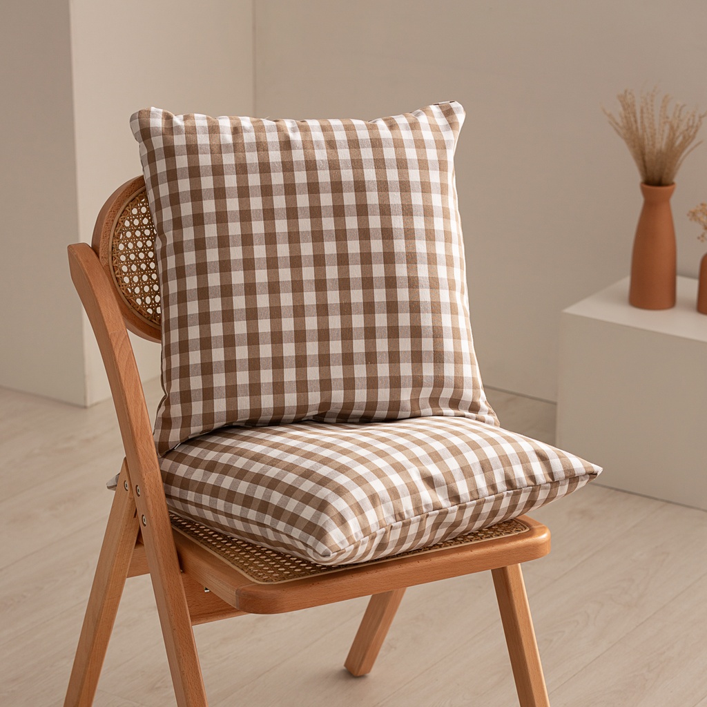 [COJ2VICTA] Pack 2 fundas cojín Vichy 45x45 cm (Taupe)