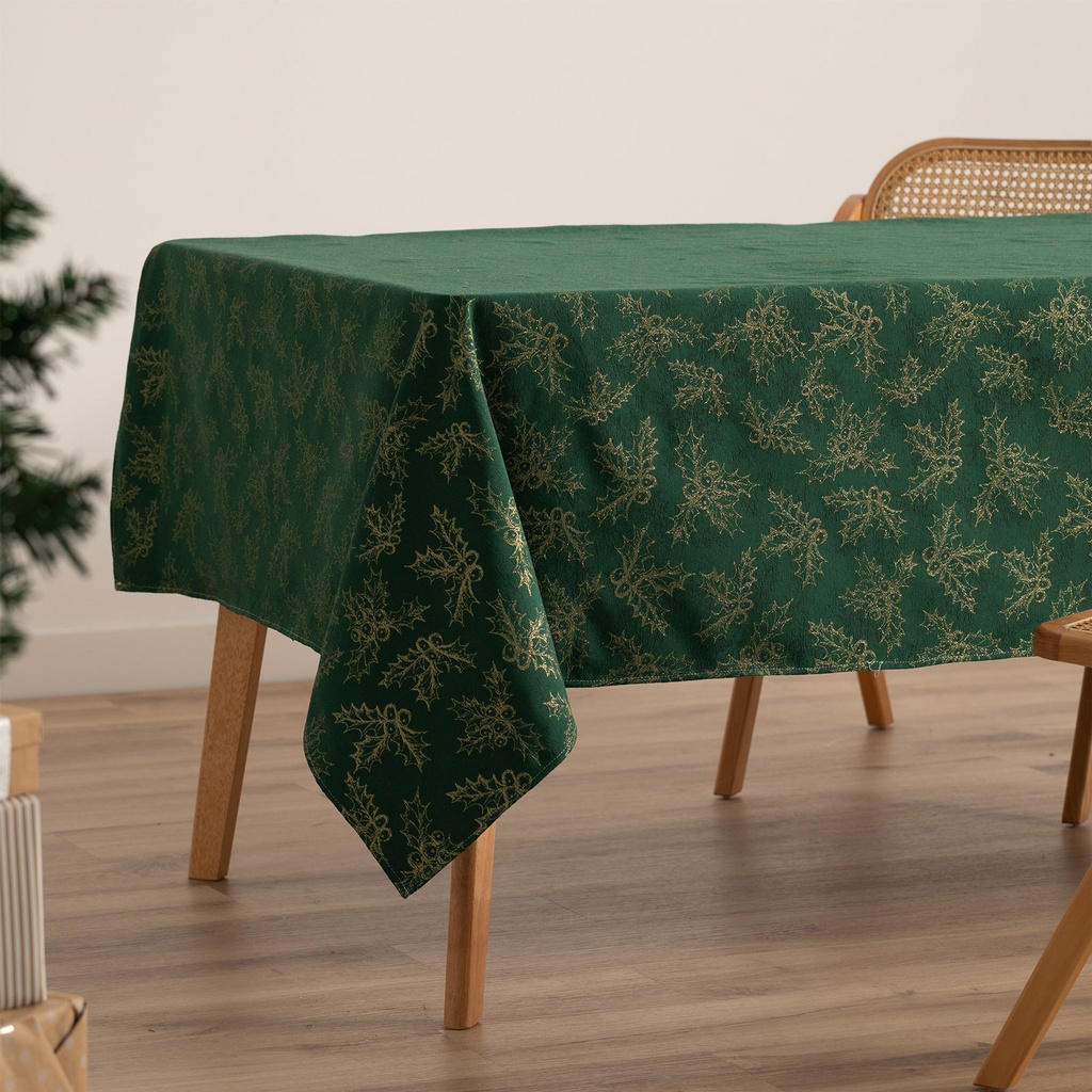 [MNVJQHOLLVE-100] Mantel Jacquard Navidad Holly (Verde, 140x100 cm)
