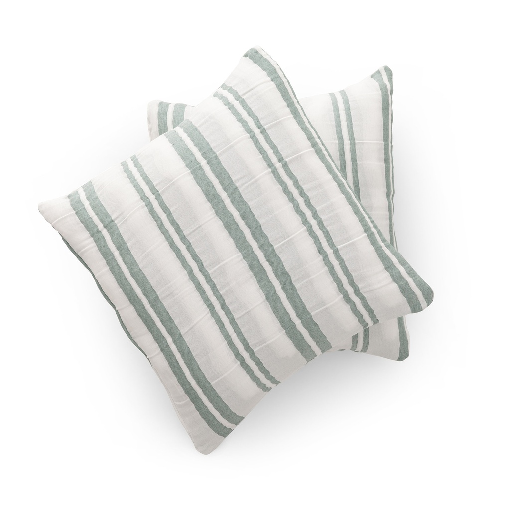 [FC2TENAVE-45-2] Pack 2 Fundas de Cojín Jacquard Rayas Algodón TENA (Verde)
