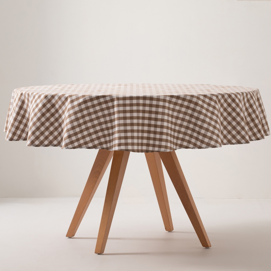 [MAREDVICTA] Mantel antimanchas redondo vichy 160x160 cm (Taupe)