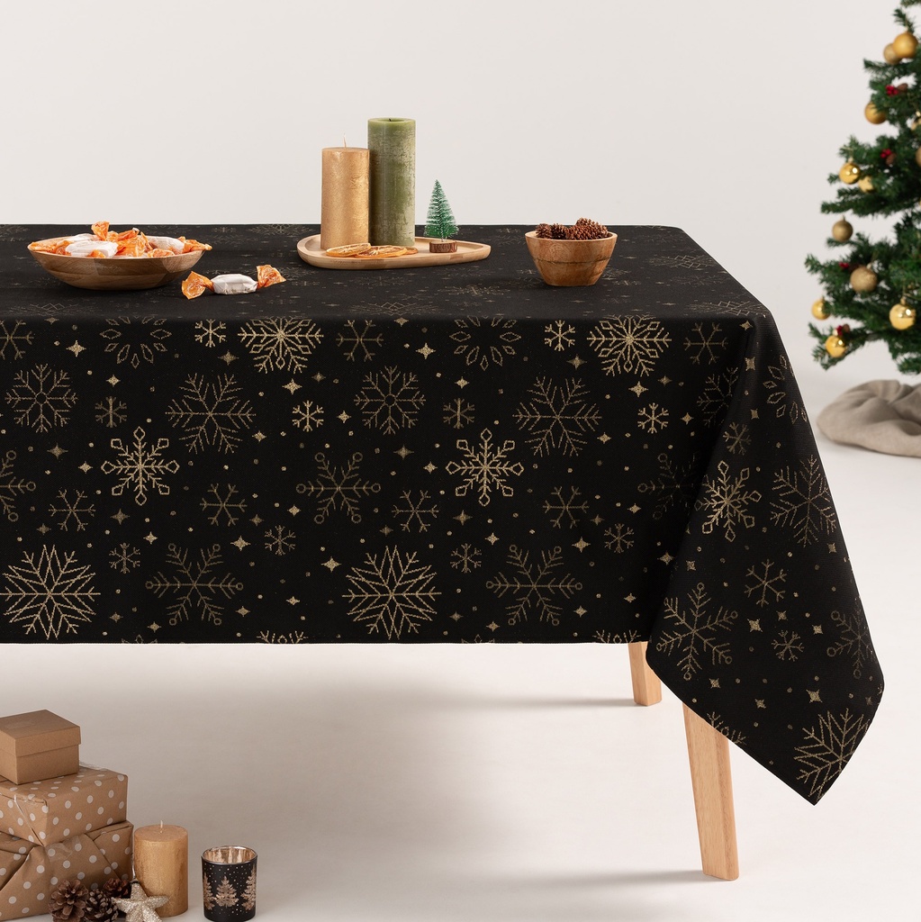 [MNVJQSPARNEOR-100] Mantel Jacquard Navidad Sparkle (Negro - Oro, 140x100 cm)