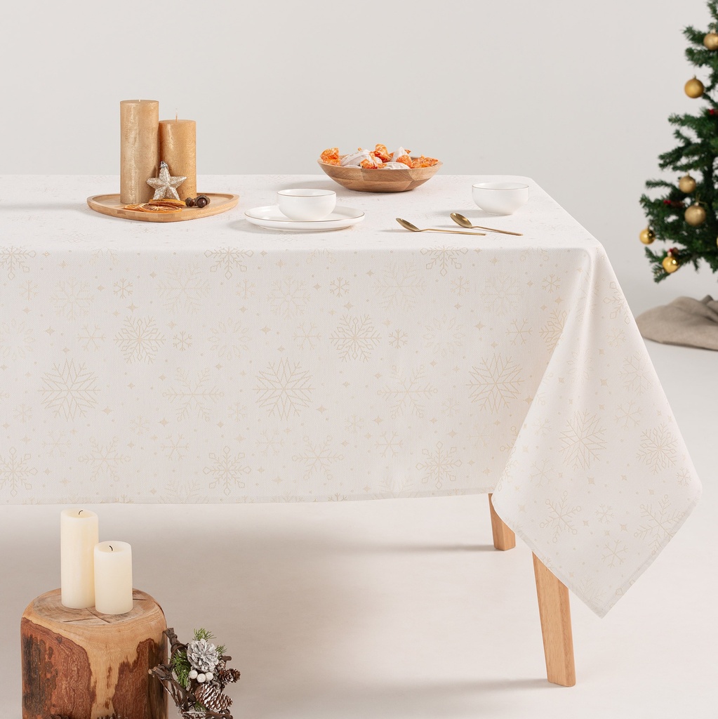 [MNVJQSPARBLOR-100] Mantel Jacquard Navidad Sparkle (Blanco - Oro, 140x100 cm)