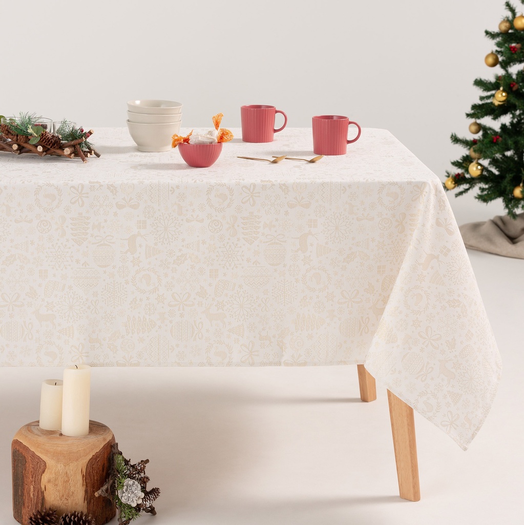 [MNVJQCANDBLOR-100] Mantel Jacquard Navidad Candy (Blanco - Oro, 140x100 cm)