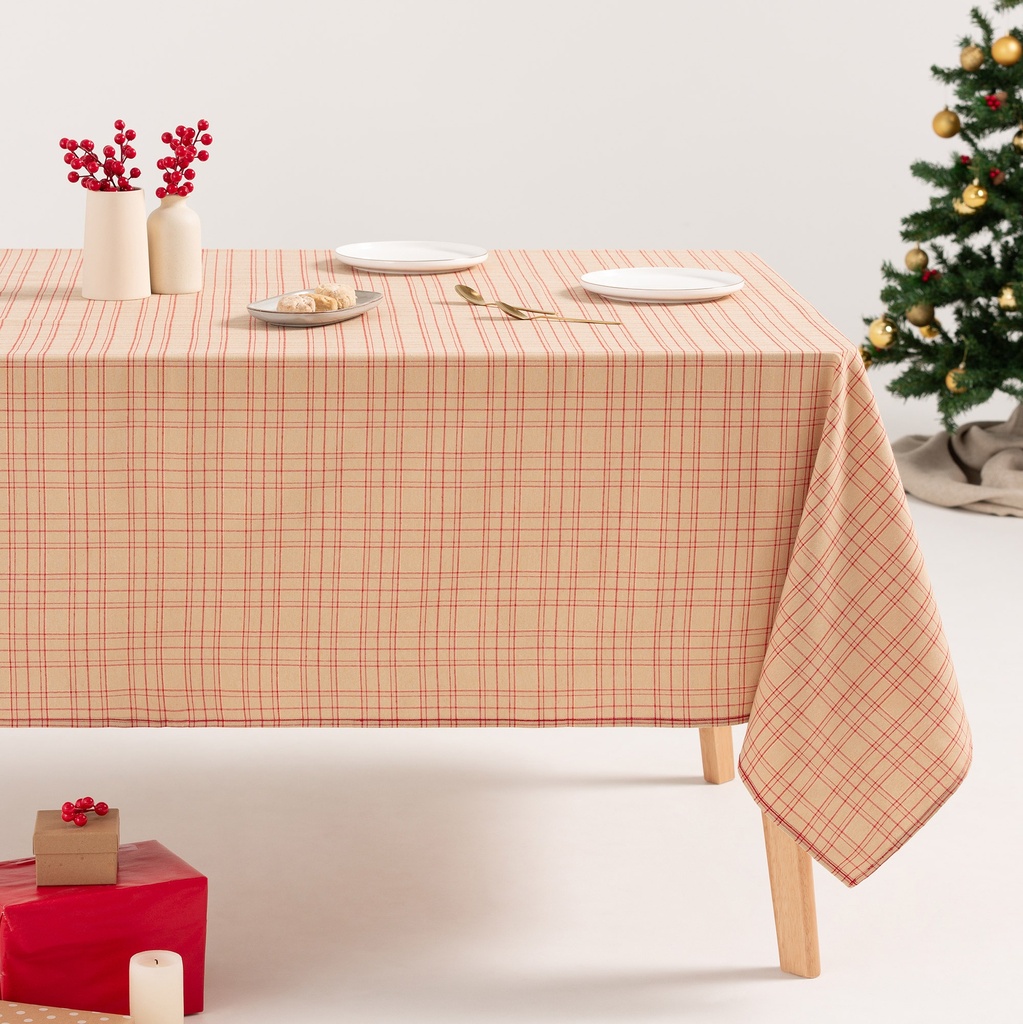[MNVJQCHECBE-100] Mantel Jacquard Navidad Check (Beige, 140x100 cm)