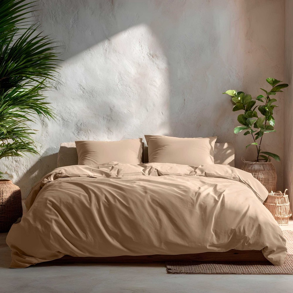 [JFNLIPI-15] Funda nórdica algodón lisa + Funda de almohada (Piedra, Cama 80/90 - 150x220 + 45x110)