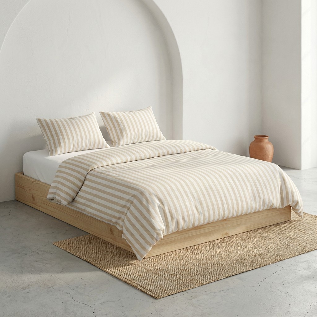 [JFNNUVIA150-BE] Funda Nórdica 100% Algodón NUVIA + Funda de Almohada (Beige, Cama 80/90 - 150x220 cm + 45x110 cm)