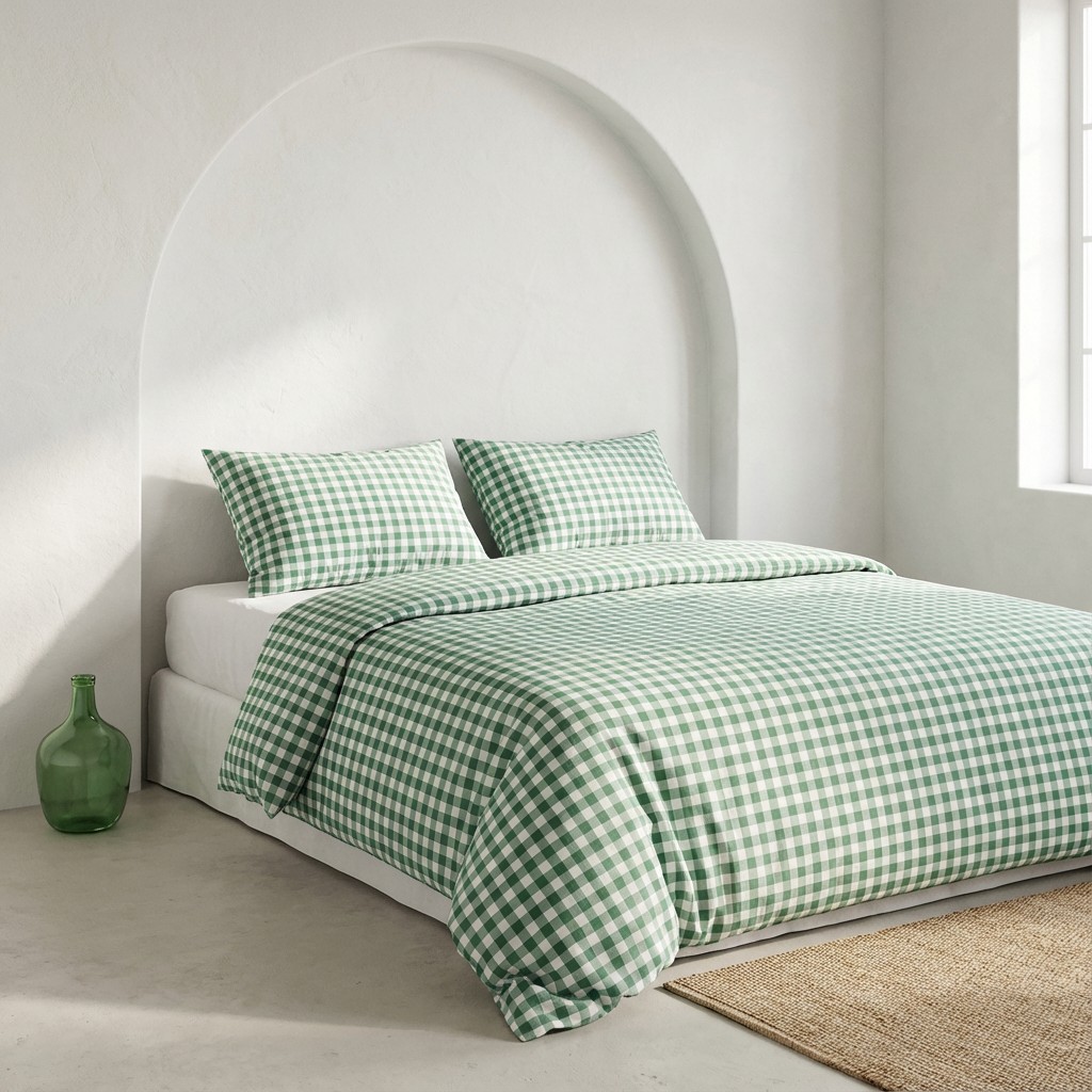 [JFNVICHY150-AG] Funda Nórdica 100% Algodón VICHY + Funda de Almohada (Agua Marina, Cama 80/90 - 150x220 cm + 45x110 cm)