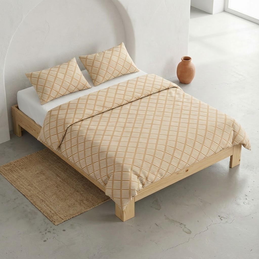[JFNDAREN150-BE] Funda Nórdica 100% Algodón DARENA + Funda de Almohada (Beige, Cama 80/90 - 150x220 cm + 45x110 cm)