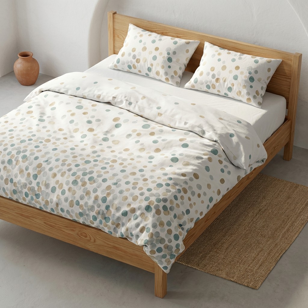 [JFNOLIVI150-PI] Funda Nórdica 100% Algodón OLIVIA + Funda de Almohada (Piedra, Cama 80/90 - 150x220 cm + 45x110 cm)