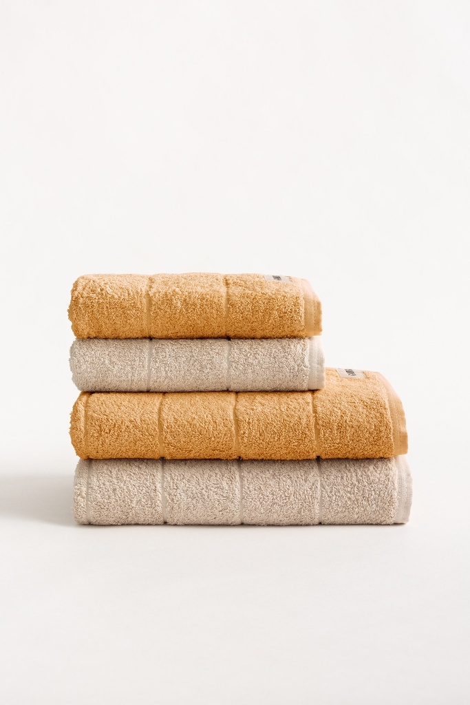 [SET4TOALGTERRY-MoPi-70] Set 4 Toallas Rizo 100% Algodón 600 gr TERRY (Mostaza - Piedra, Ducha: (2) 50x100 cm + (2) 70x140 cm)