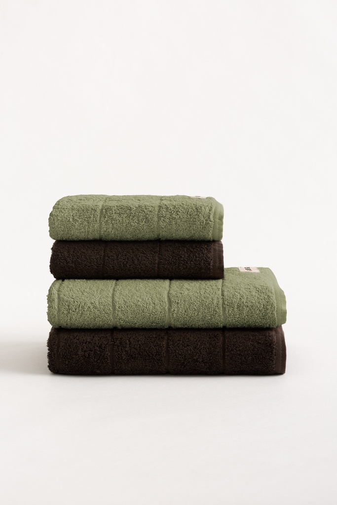 [SET4TOALGTERRY-NeVe-70] Set 4 Toallas Rizo 100% Algodón 600 gr TERRY (Negro - Verde, Ducha: (2) 50x100 cm + (2) 70x140 cm)