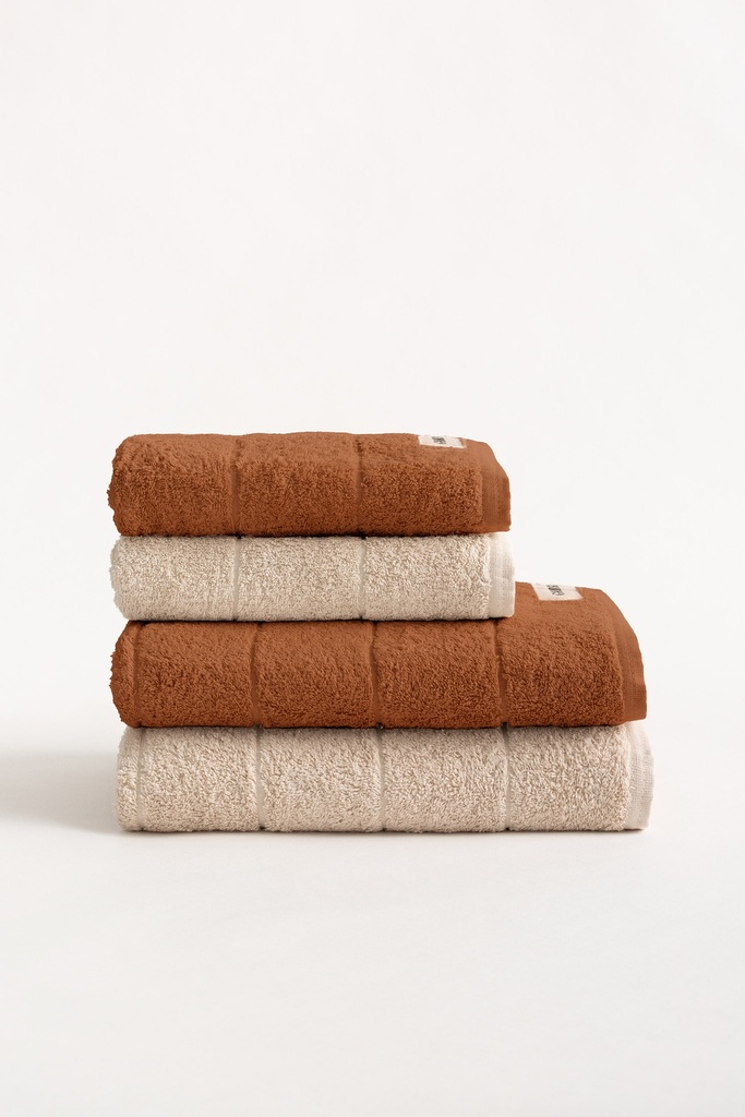[SET4TOALGTERRY-TePi-70] Set 4 Toallas Rizo 100% Algodón 600 gr TERRY (Teja - Piedra, Ducha: (2) 50x100 cm + (2) 70x140 cm)