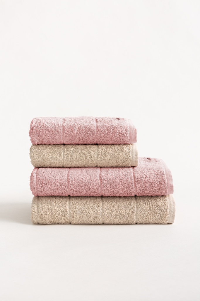 [SET4TOALGTERRY-RoPi-70] Set 4 Toallas Rizo 100% Algodón 600 gr TERRY (Rosa - Piedra, Ducha: (2) 50x100 cm + (2) 70x140 cm)