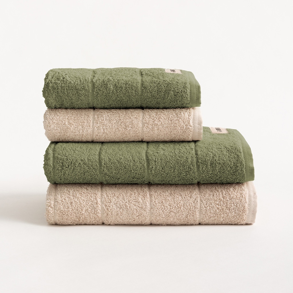 [SET4TOALGTERRY-VePi-70] Set 4 Toallas Rizo 100% Algodón 600 gr TERRY (Verde - Piedra, Ducha: (2) 50x100 cm + (2) 70x140 cm)
