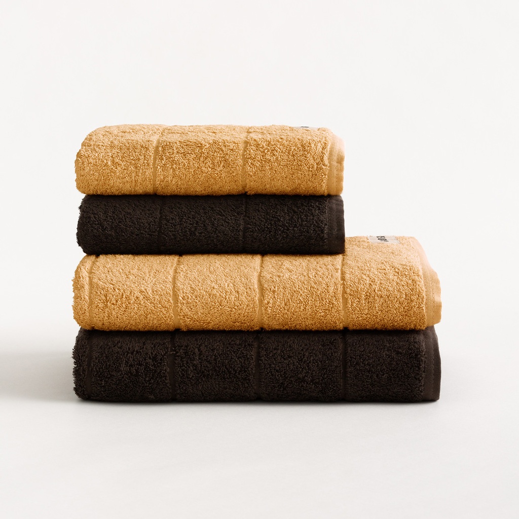 [SET4TOALGTERRY-NeMo-70] Set 4 Toallas Rizo 100% Algodón 600 gr TERRY (Negro - Mostaza, Ducha: (2) 50x100 cm + (2) 70x140 cm)