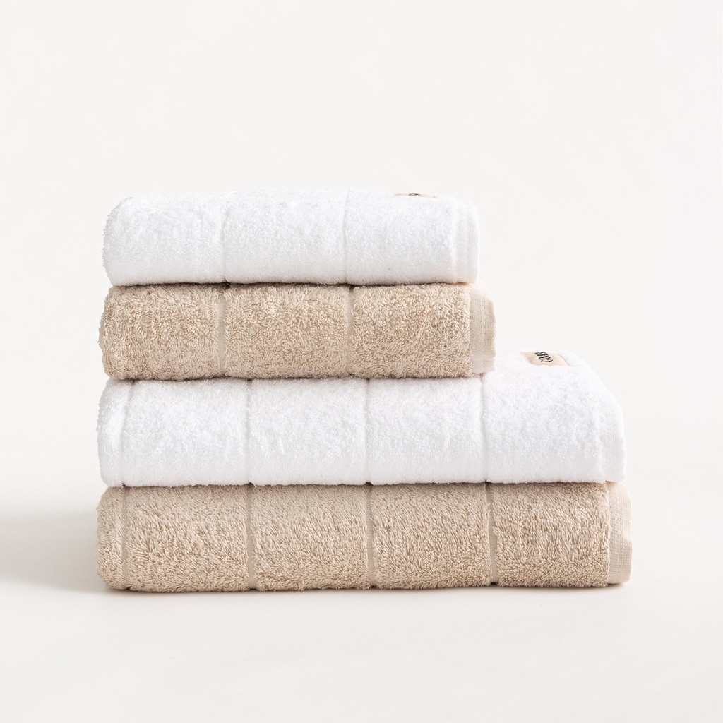 [SET4TOALGTERRY-BlPi-70] Set 4 Toallas Rizo 100% Algodón 600 gr TERRY (Blanco - Piedra, Ducha: (2) 50x100 cm + (2) 70x140 cm)