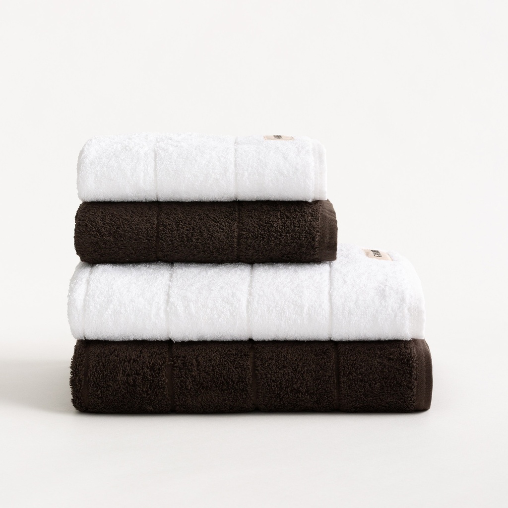 [SET4TOALGTERRY-NeBl-70] Set 4 Toallas Rizo 100% Algodón 600 gr TERRY (Negro - Blanco, Ducha: (2) 50x100 cm + (2) 70x140 cm)