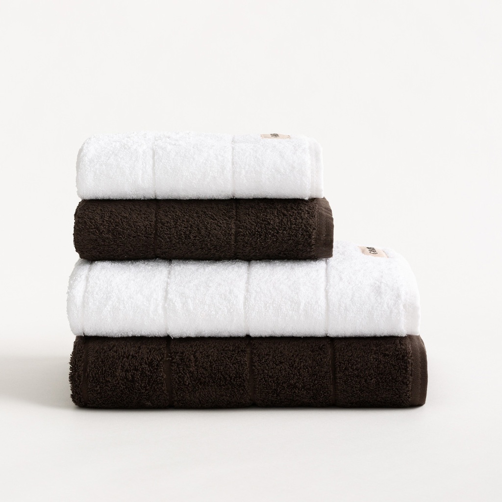[SET4TOALGTERRY-NeBl-70] Set 4 Toallas Rizo 100% Algodón 600 gr TERRY (Negro - Blanco, Ducha: (2) 50x100 cm + (2) 70x140 cm)