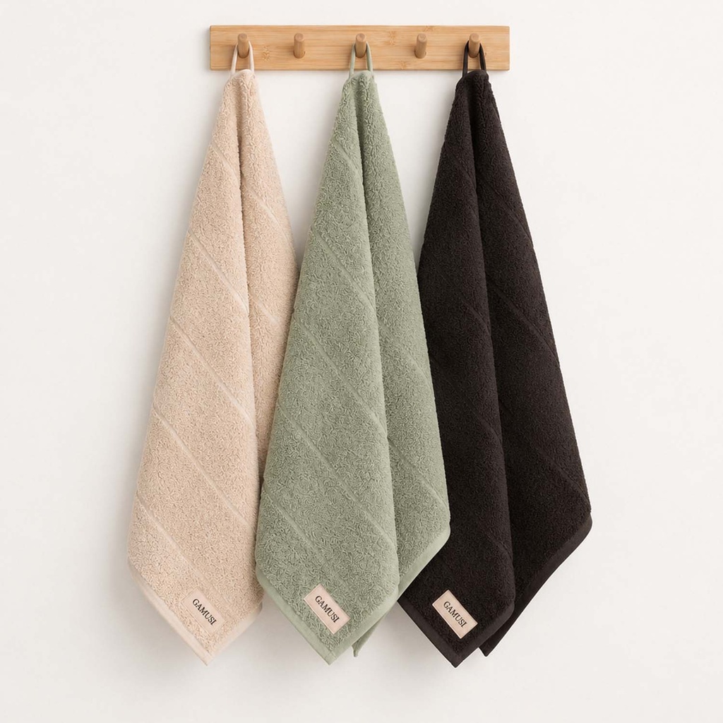 [SET3PANTERRY-PiVeNe-50] Pack 3 Paños Rizo 100% Algodón 600 gr - 50x70 cm (Piedra - Verde - Negro)