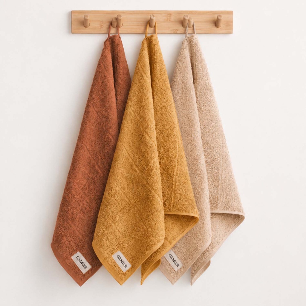 [SET3PANTERRY-TeMoPi-50] Pack 3 Paños Rizo 100% Algodón 600 gr - 50x70 cm (Teja - Mostaza - Piedra)