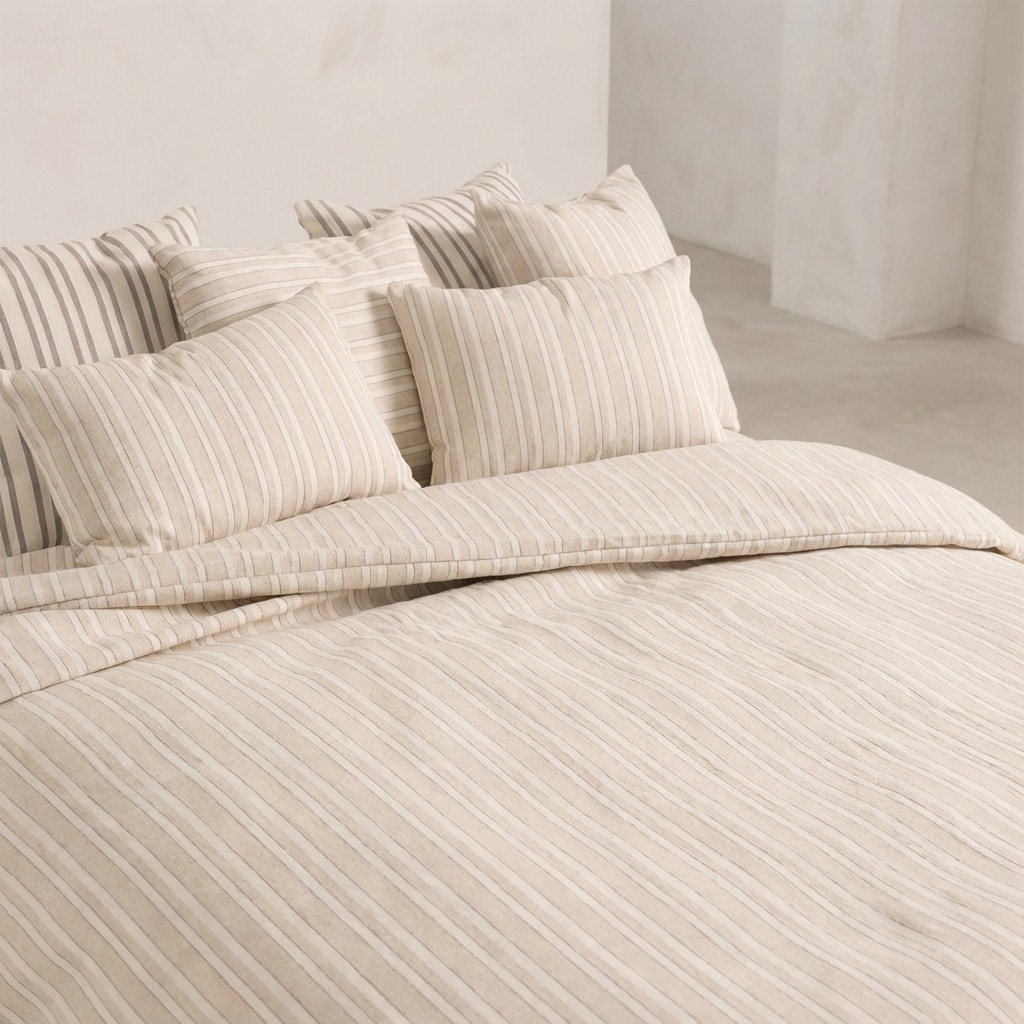 [FNTRAMULI-150] Funda Nórdica Rayas Relieve TRAMUNTANA (Lino, Cama 80 - 150x220 cm)