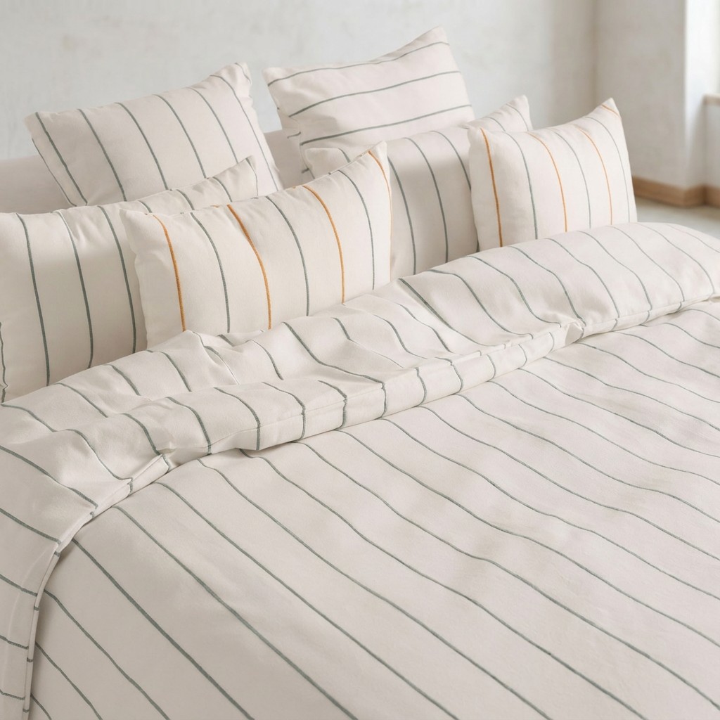 [FNTRASBAG-150] Funda Nórdica Hilo Relieve Tintado Rayas TRASBLANC (Agua Marina, Cama 80 - 150x220 cm)