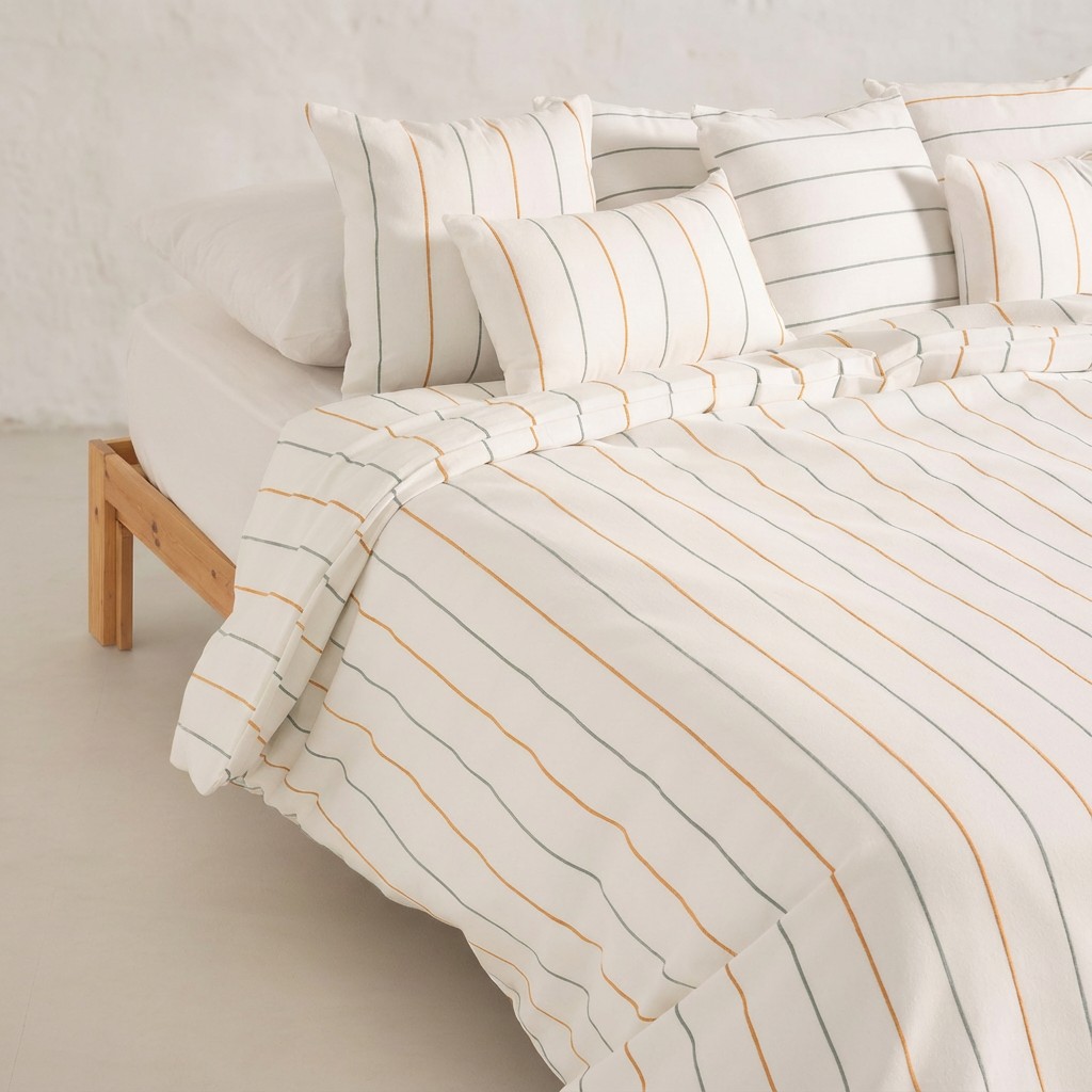 [FNTRASBAGOR-150] Funda Nórdica Hilo Relieve Tintado Rayas TRASBLANC (Agua - Oro, Cama 80 - 150x220 cm)