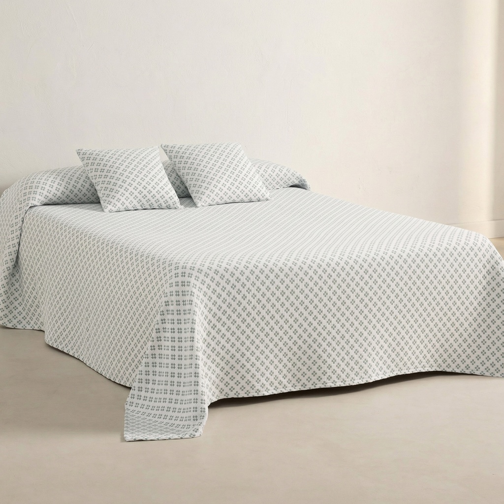 [COLPUNTAG-180] Colcha Jacquard Algodón PUNT CRUZ (Agua Marina, Cama 80/90 - 180x270 cm)