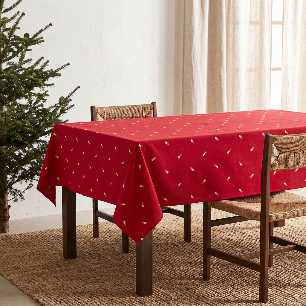 [MNVJQABETRO-100] Mantel Jacquard Navidad ABETO (Rojo, 140x100 cm)