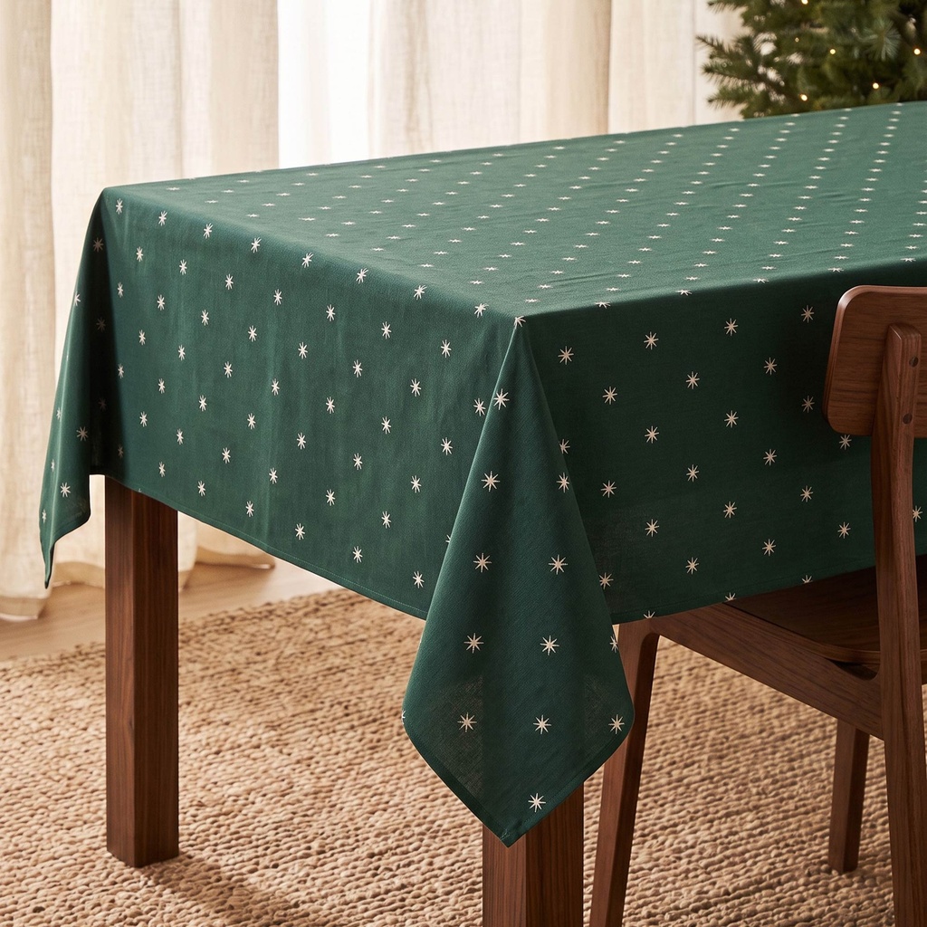 [MNVJQSTARVE-100] Mantel Jacquard Navidad STAR (Verde, 140x100 cm)