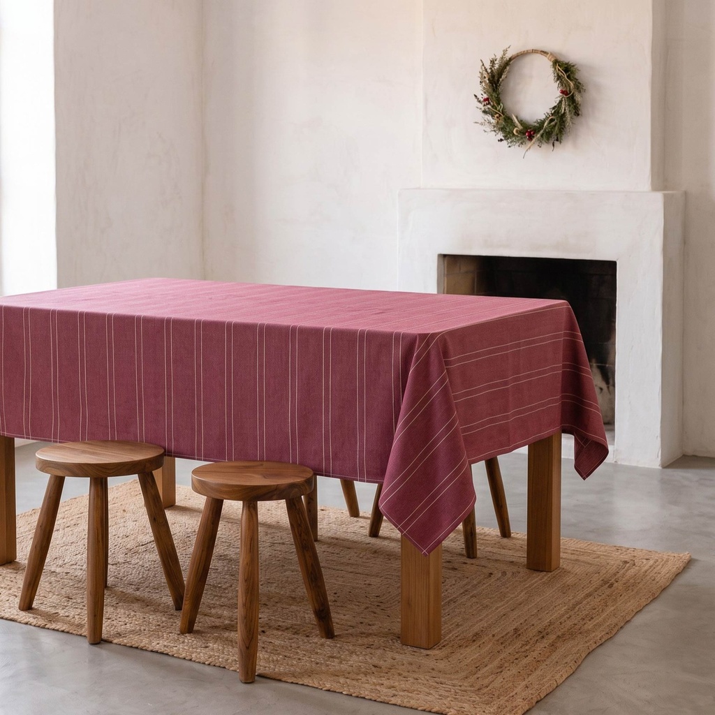 [MNVJQNADOGR-100] Mantel Navidad Rayas NADO (Granate, 160x100 cm)