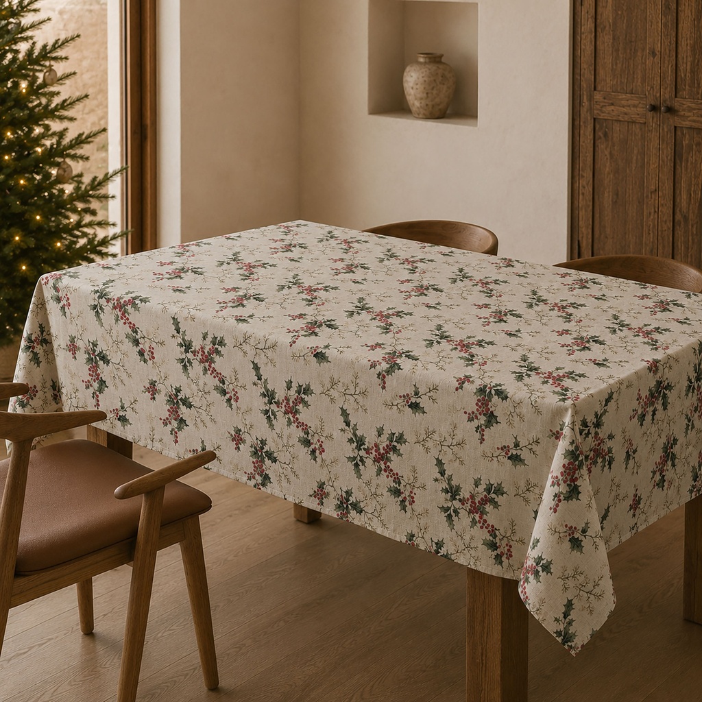 [MNVLIACEB-100] Mantel Navidad Lino ACEBO (140x100 cm)