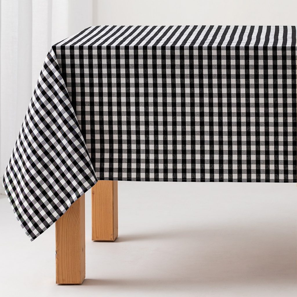 [VNG100] Mantel antimanchas cuadros vichy (Negro, 140x100 cm)