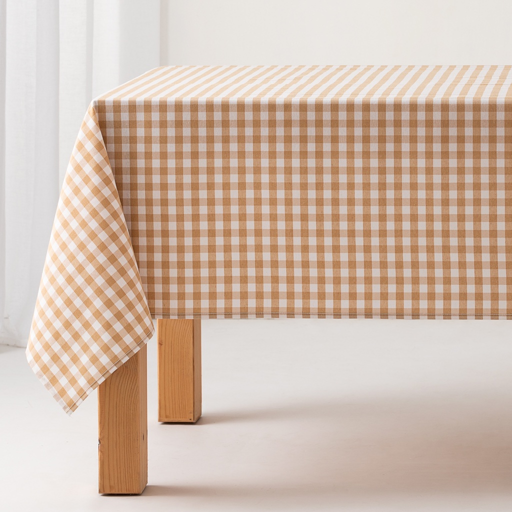 [VCREM100] Mantel antimanchas cuadros vichy (Crema, 140x100 cm)
